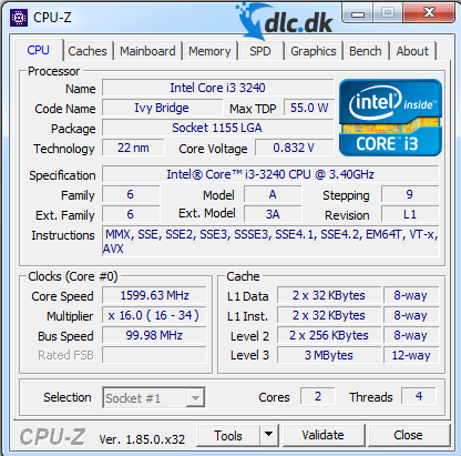 Screenshot af CPU-Z