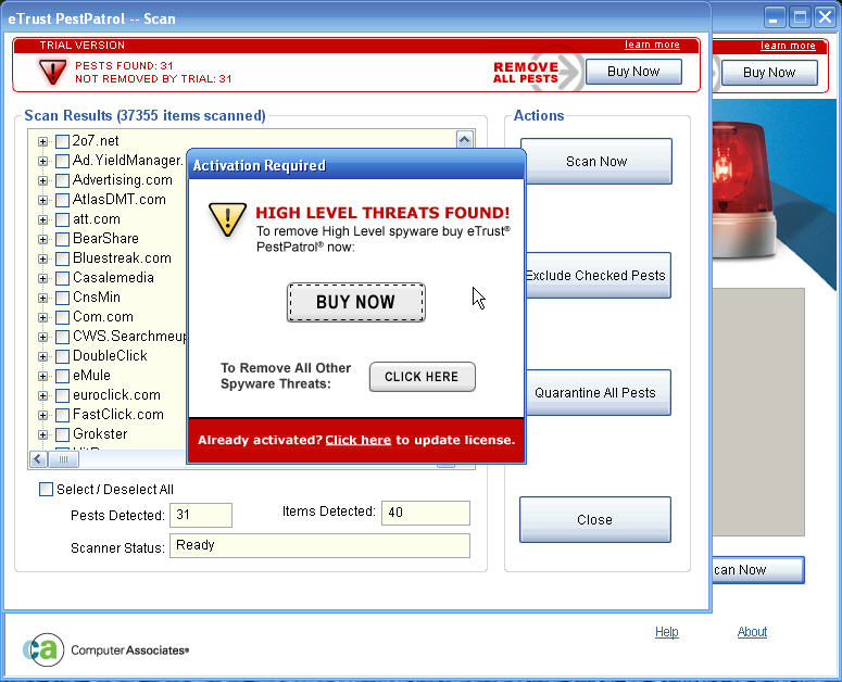 Screenshot af eTrust PestPatrol Anti-Spyware
