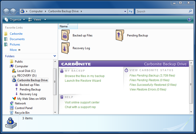 Screenshot af Carbonite Online Backup