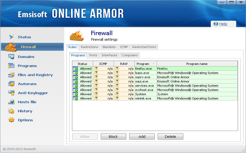 Screenshot af Online Armor
