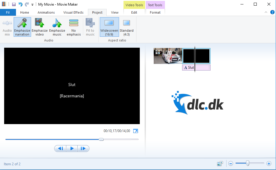Screenshot af Windows Movie Maker
