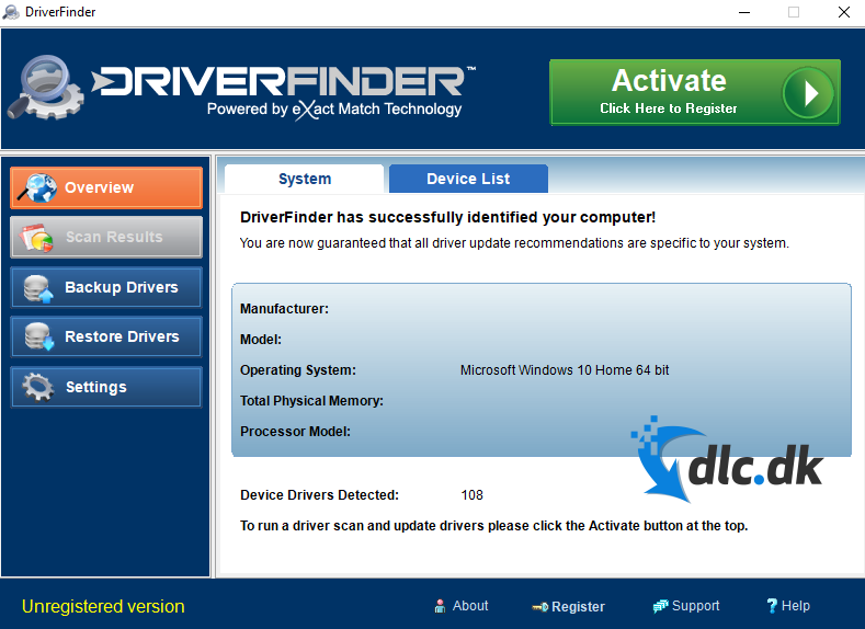Screenshot af DriverFinder