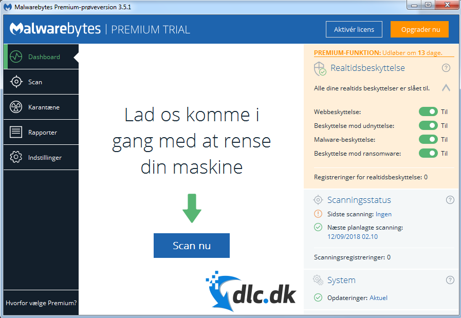 Screenshot af Malwarebytes' Anti-Malware Free