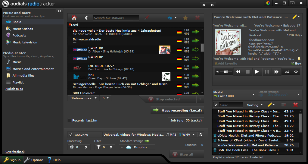 Screenshot af Audials Radiotracker