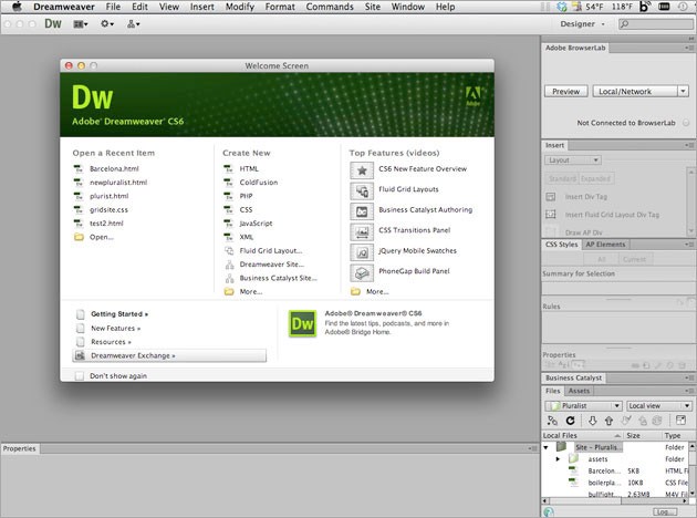 Screenshot af Adobe Dreamweaver