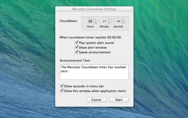 Screenshot af Menubar Countdown til Mac