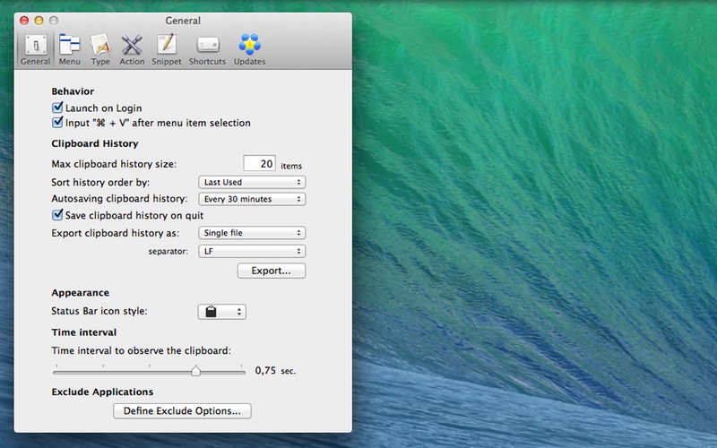 Screenshot af ClipMenu til Mac