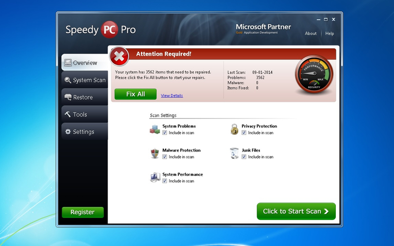 Screenshot af SpeedyPC Pro