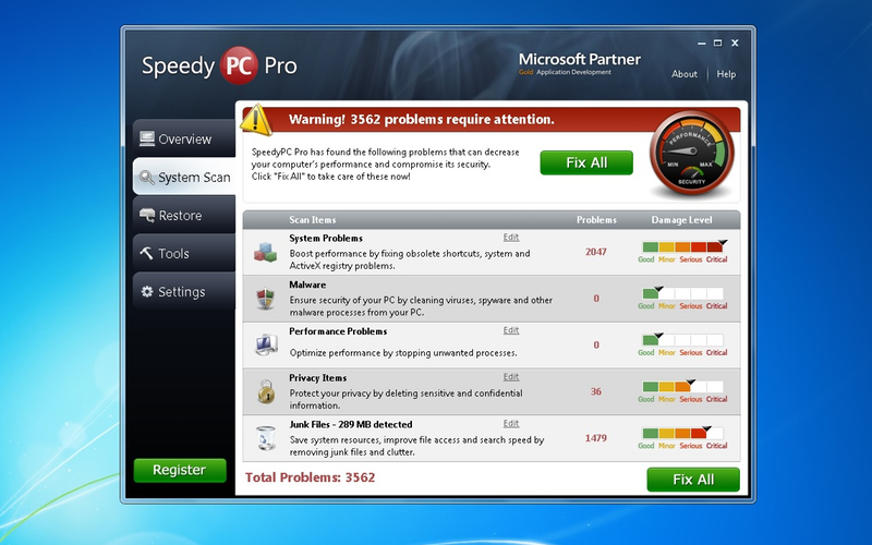 Screenshot af SpeedyPC Pro