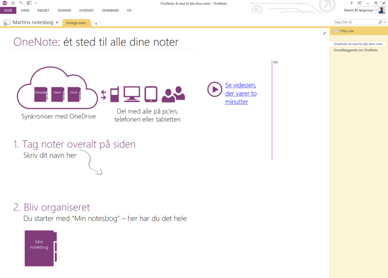 Screenshot af Office 365 Home Premium på dansk
