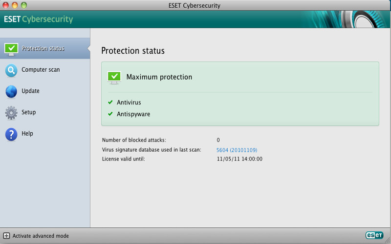 Screenshot af ESET Cyber Security für Mac