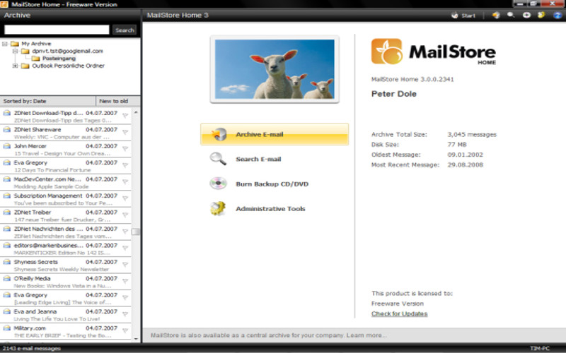 Screenshot af MailStore Home