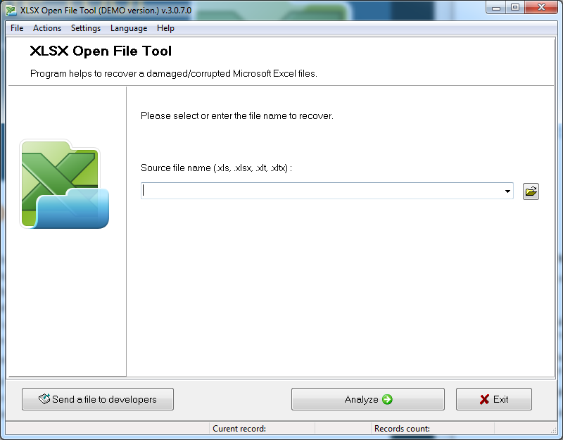 Screenshot af XLSX Open File Tool