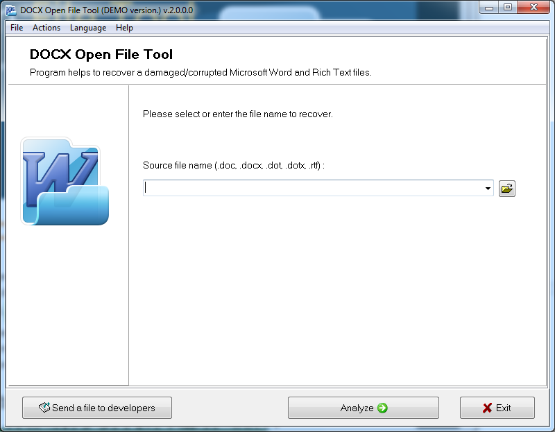 Screenshot af DOCX Open File Tool