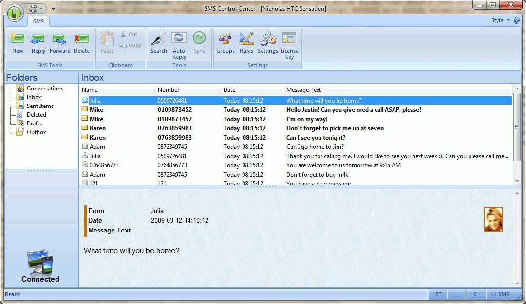 Screenshot af SMS Control Center