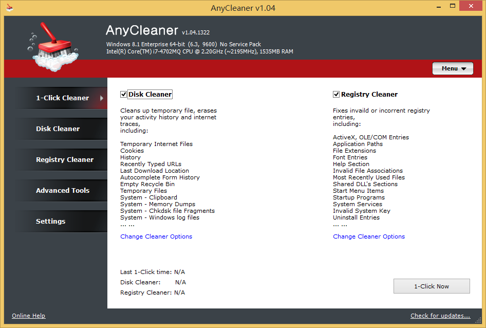 Screenshot af AnyCleaner