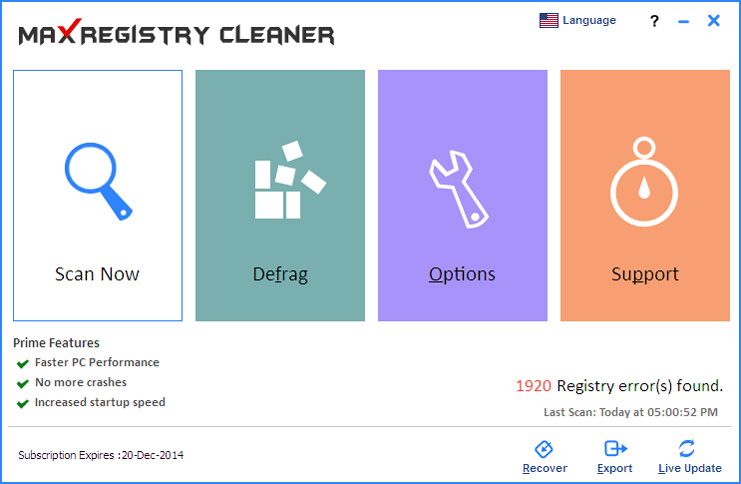 Screenshot af Max Registry Cleaner