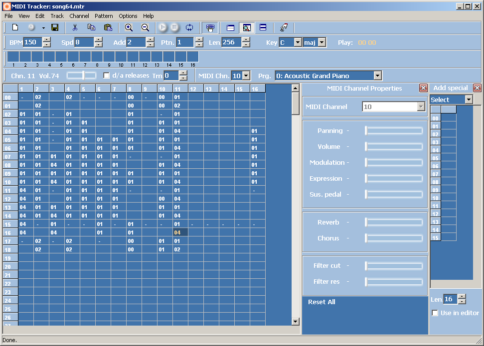 Screenshot af MIDI Tracker