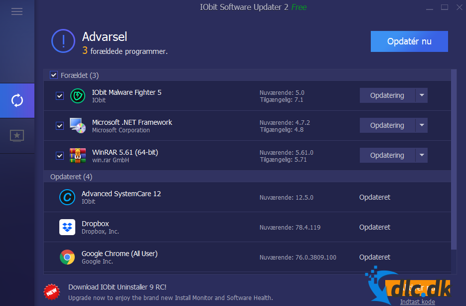 Screenshot af IObit Software Updater