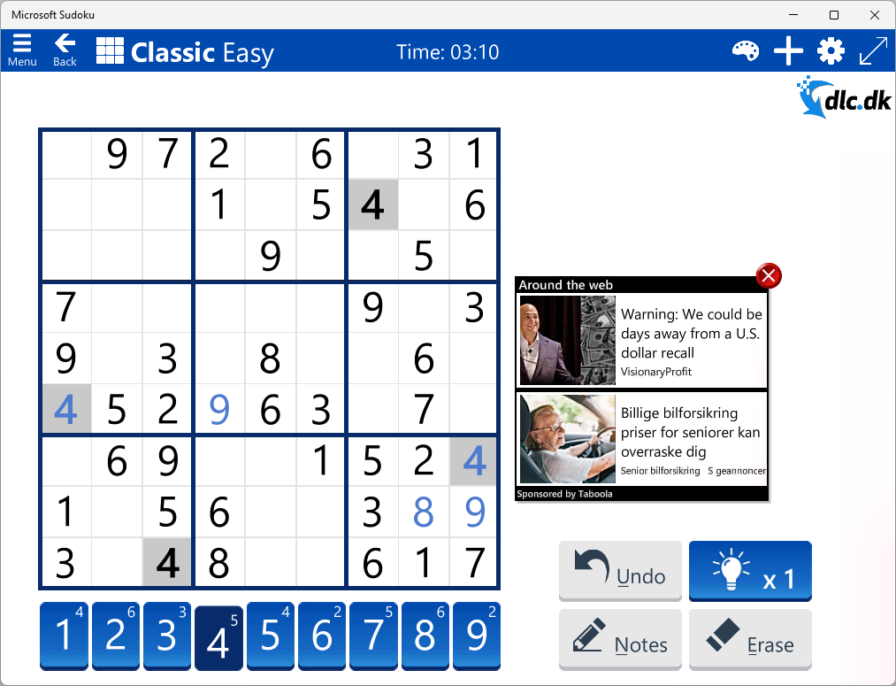 Screenshot af Microsoft Sudoku