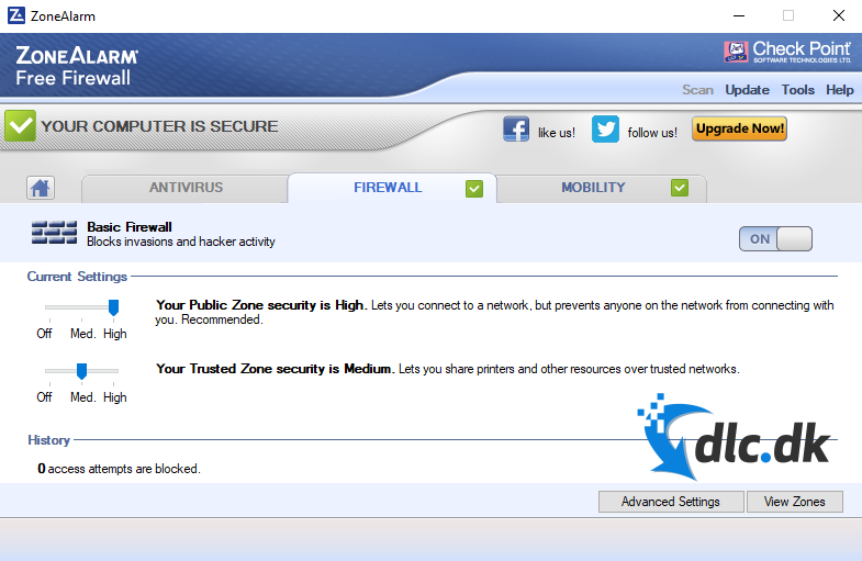 Screenshot af ZoneAlarm Free Firewall