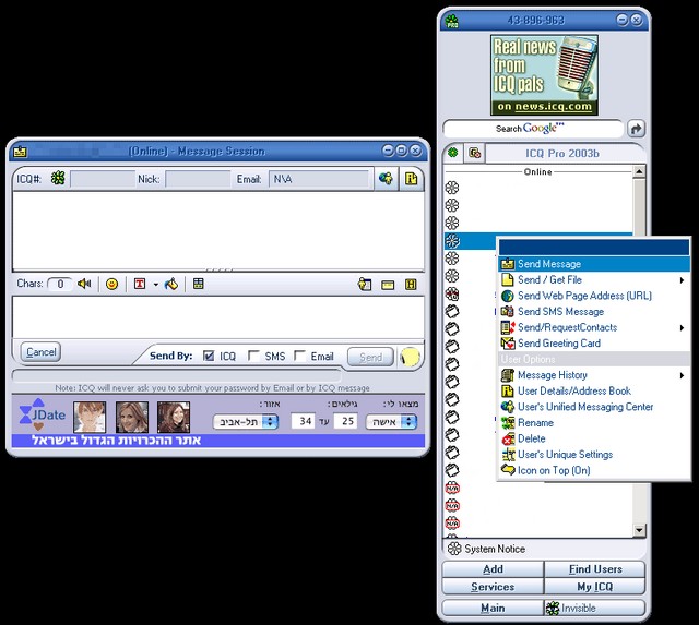 Screenshot af ICQ Pro 2003b