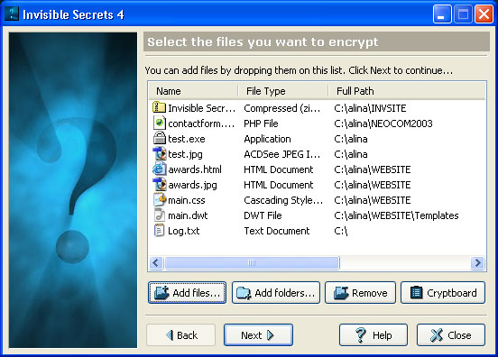 Screenshot af Invisible Secrets