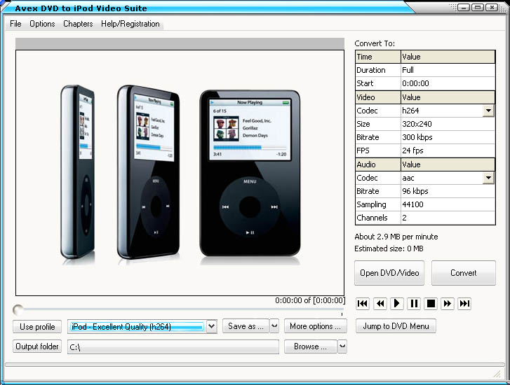 Screenshot af Avex DVD to iPod Video Suite