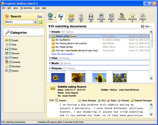 Screenshot af Copernic Desktop Search