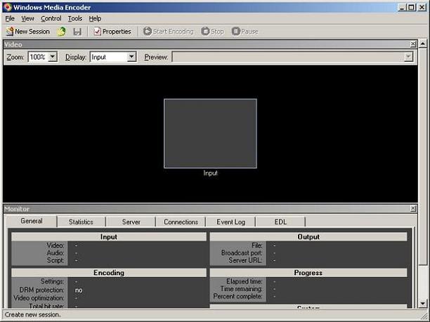 Screenshot af Windows Media Encoder