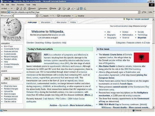 Screenshot af Wikipedia Toolbar for IE