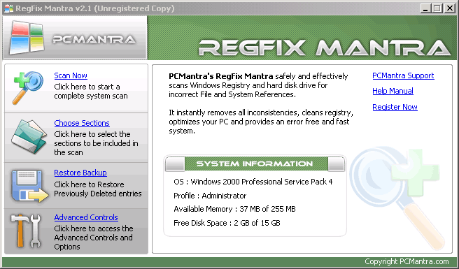 Screenshot af Registry Fix Mantra