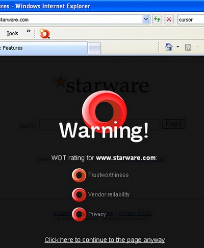 Screenshot af Web of Trust (WOT)