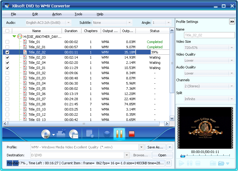 Screenshot af Xilisoft DVD to WMV Converter