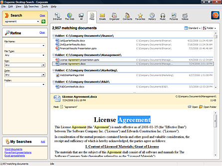 Screenshot af Copernic Desktop Search Corporate Edition