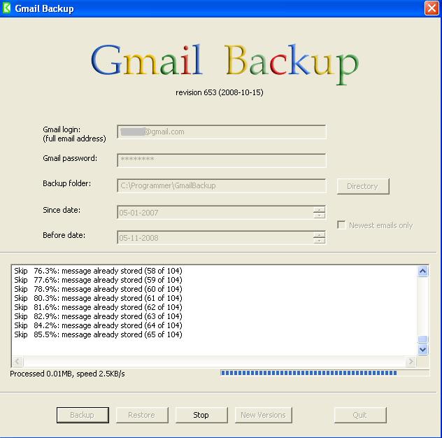 Screenshot af Gmail Backup