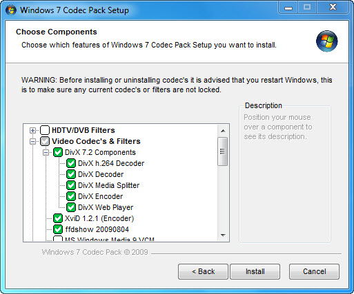 Screenshot af Windows 7 Codec Pack 
