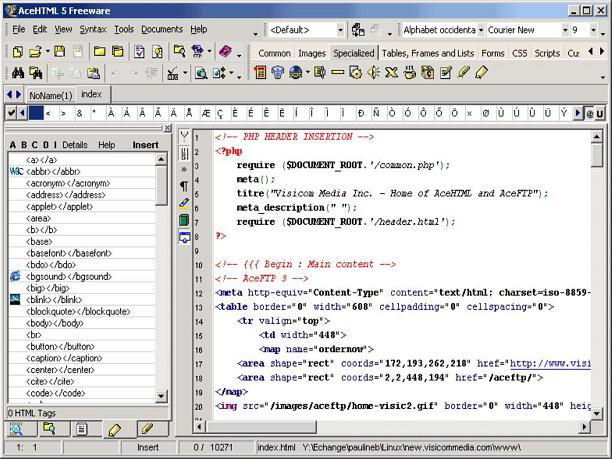 Screenshot af AceHTML Freeware