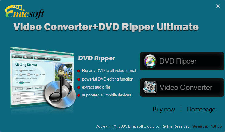 Screenshot af Emicsoft Video Converter+DVD Ripper Ultimate