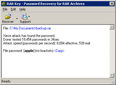 Screenshot af Rar Password Recovery Key