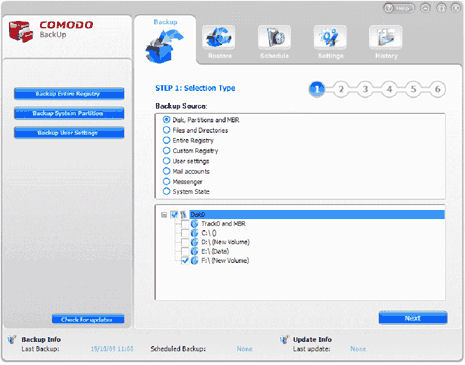 Screenshot af Comodo Backup