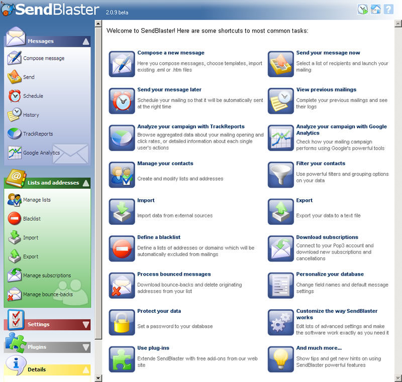 Screenshot af Sendblaster Free Edition