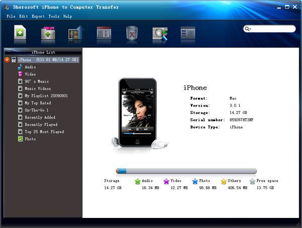 Screenshot af 3herosoft iPhone to Computer Transfer