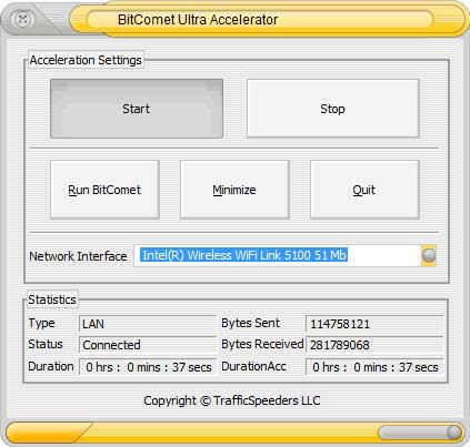 Screenshot af BitComet Ultra Accelerator