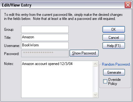 Screenshot af Password Safe