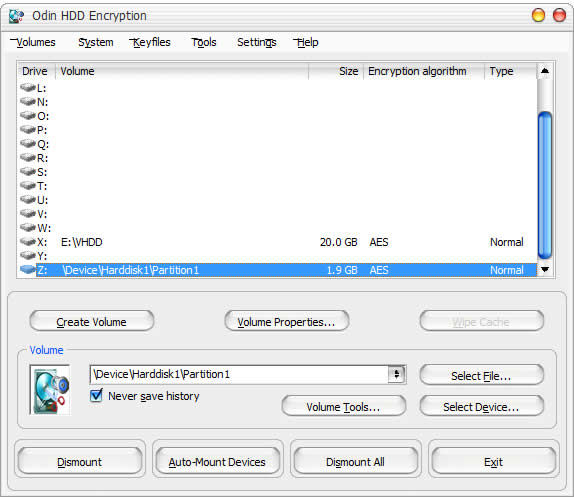 Screenshot af Odin HDD Encryption