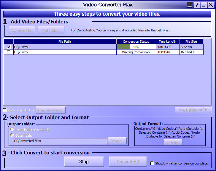 Screenshot af Audioshareware Video Converter Max