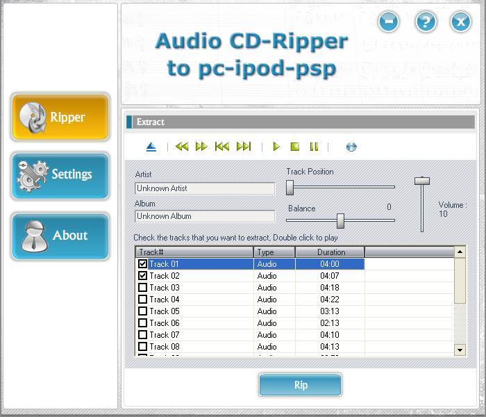 Screenshot af Audio CD Ripper to PC-iPod-PSP