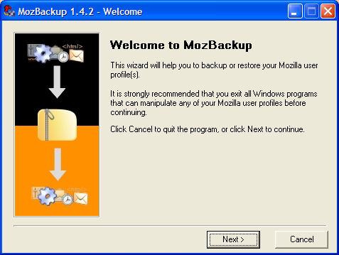 Screenshot af MozBackup