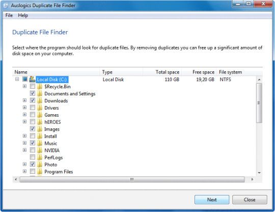 Screenshot af Auslogics Duplicate File Finder